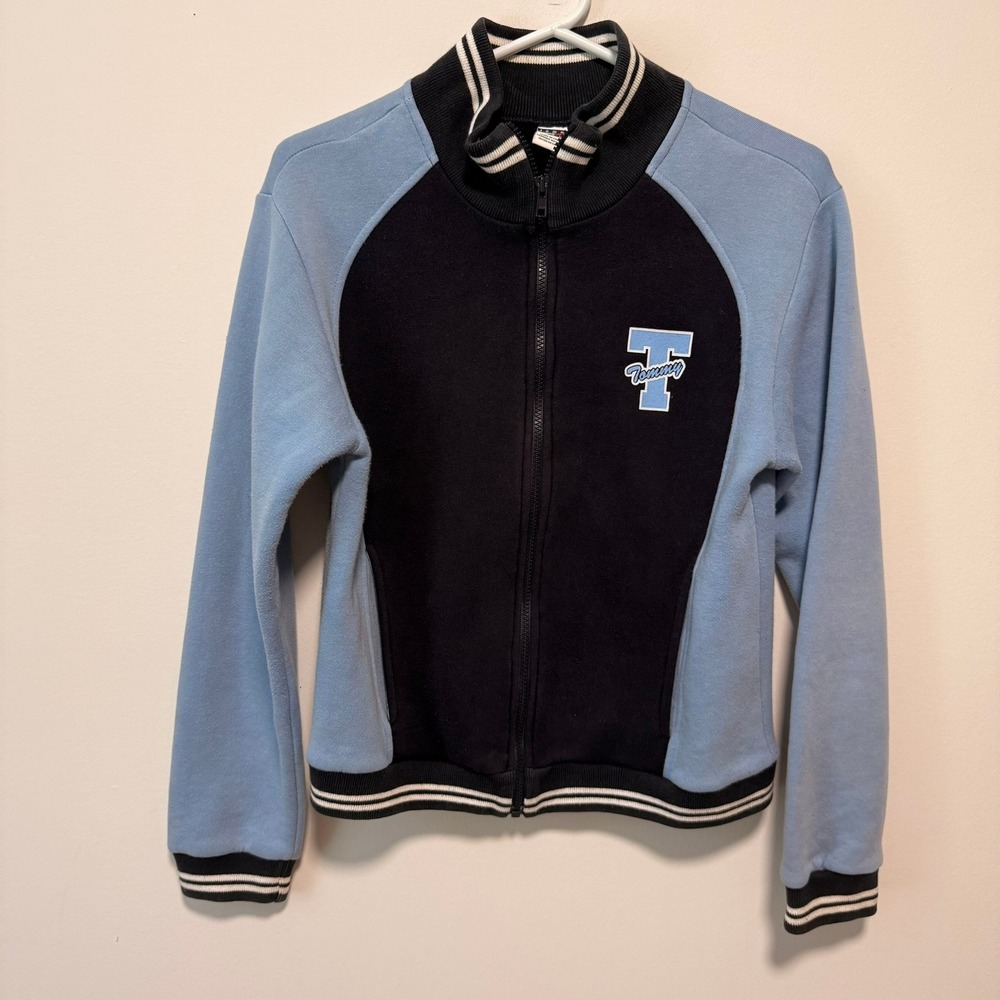 Vintage Tommy Jeans Fleece Track Jacket Navy Light Blue Varsity Full Zip Large